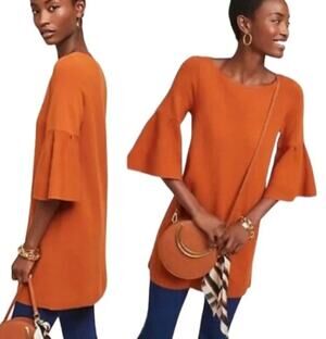 Moth Anthropologie Honey Caramel Chester Knit Sweater Dress Bell Sleeves Small